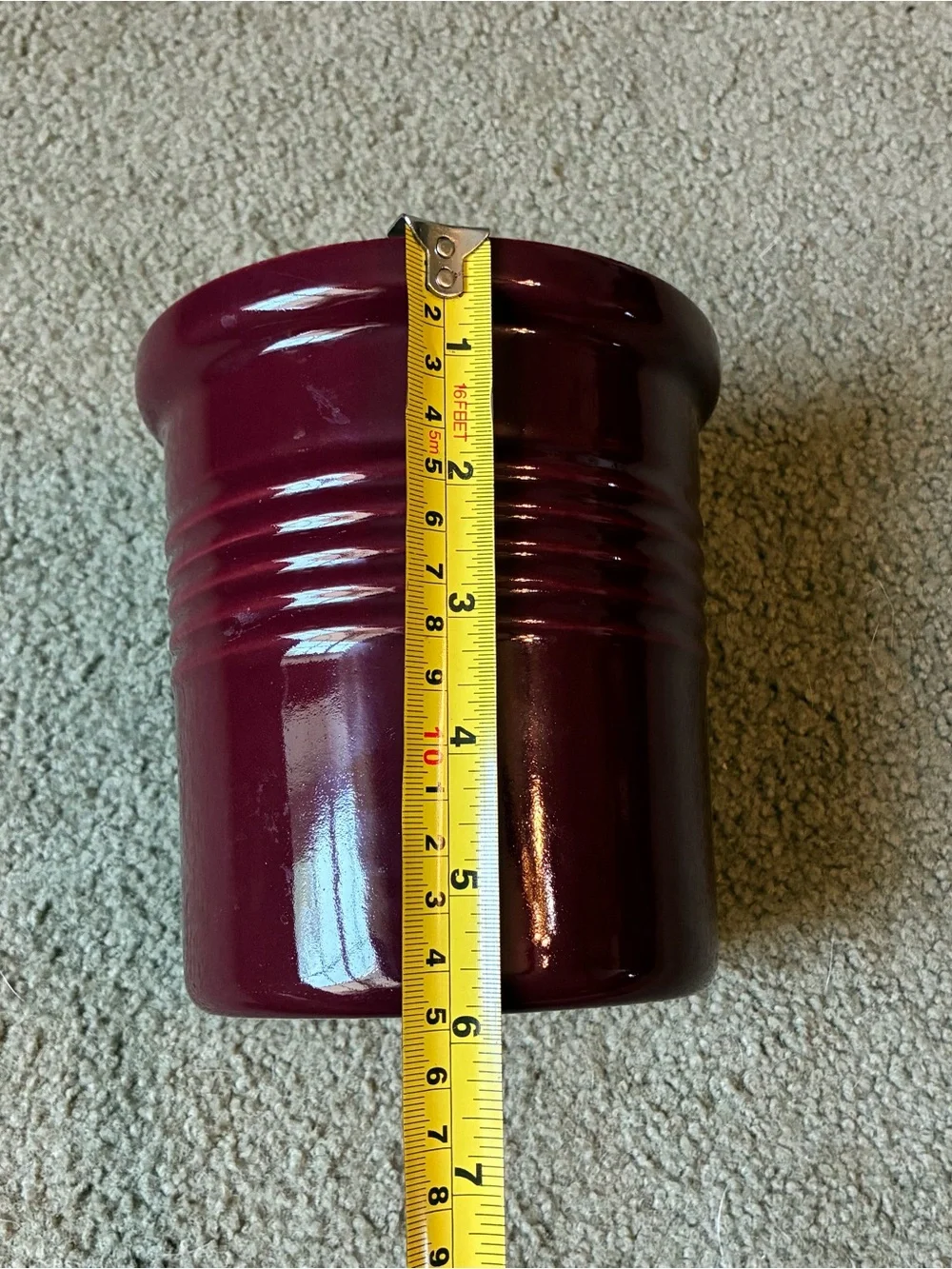 Pampered Chef Family Heritage Stoneware Red Kitchen Crock Utensil Holder USA